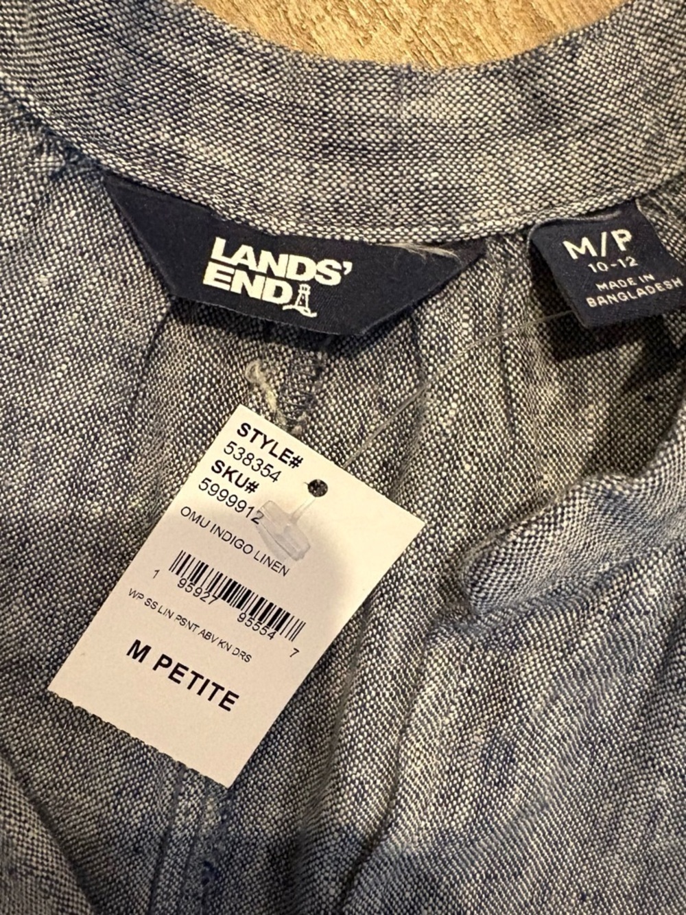 Lands’ End Linen Dress NWT Blue Chambray Petite M | Pockets! - Picture 4 of 10